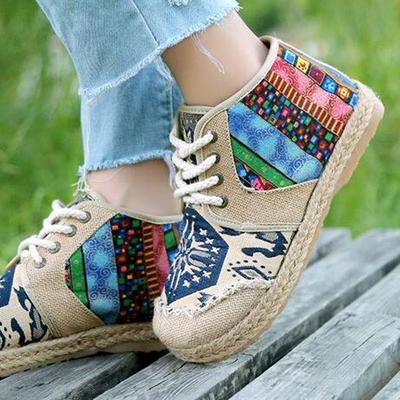 Women's Embroidered Cotton Canvas Sneakers – High-Top Ethnic Pattern