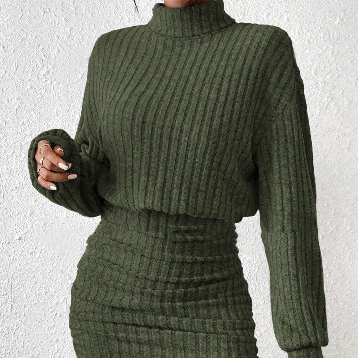 Women's Ribbed Knit Set – Long Sleeve, Mock Neck