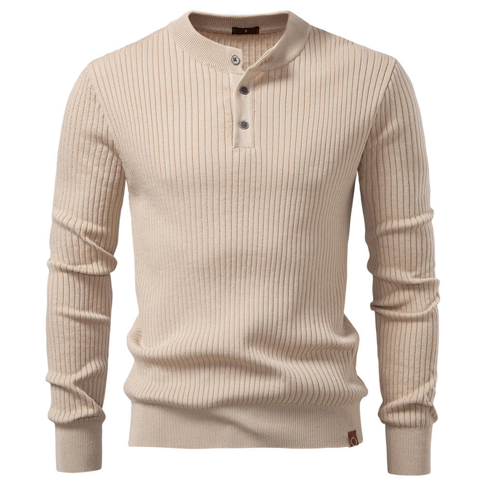 Men's Ribbed Henley-Neck Sweater – Relaxed Fitted Cut