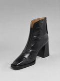 Women's Square-Toe Ankle Boots - Faux-leather shaft and block heel