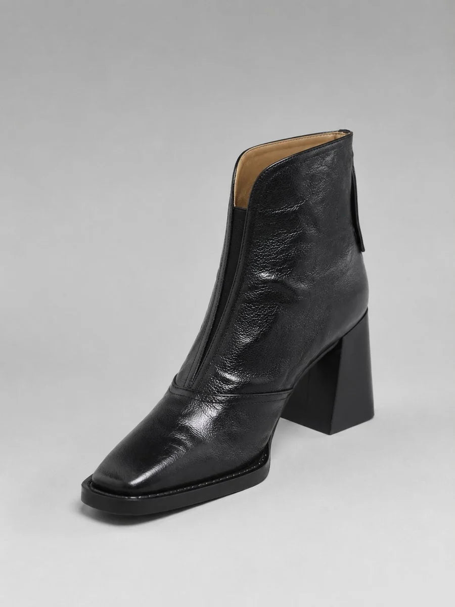 Women's Square-Toe Ankle Boots - Faux-leather shaft and block heel