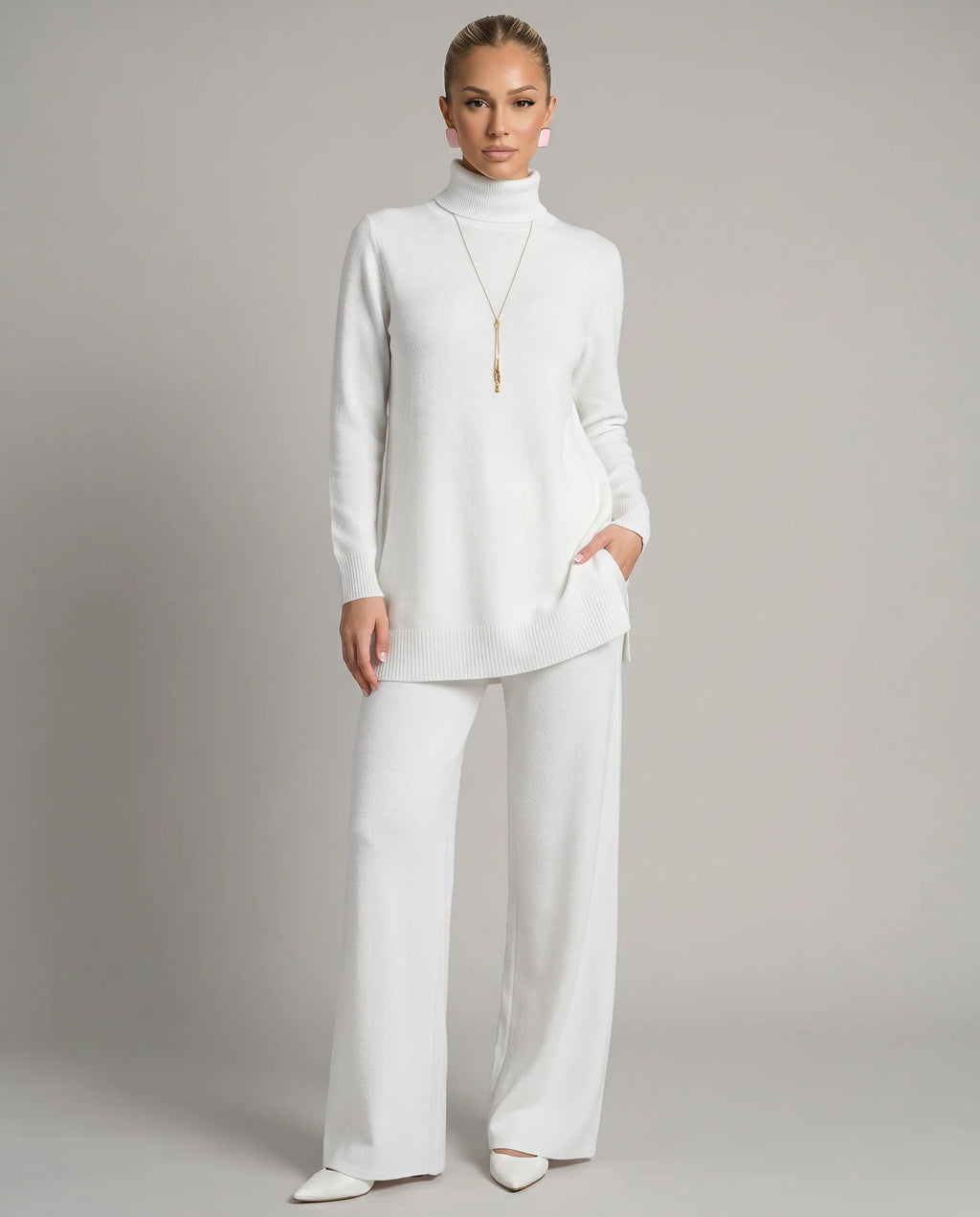 Women's Two-Piece Knit Set – Relaxed Fit, Wide Leg