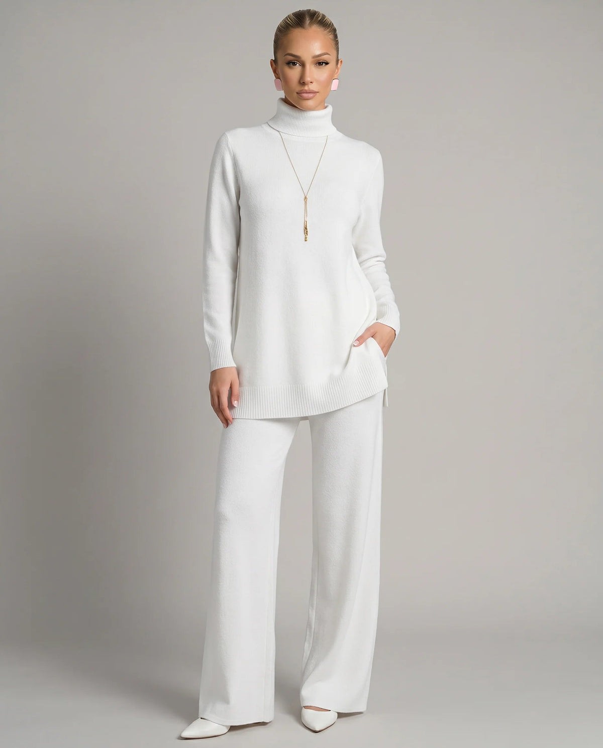 Women's Two-Piece Knit Set – Relaxed Fit, Wide Leg