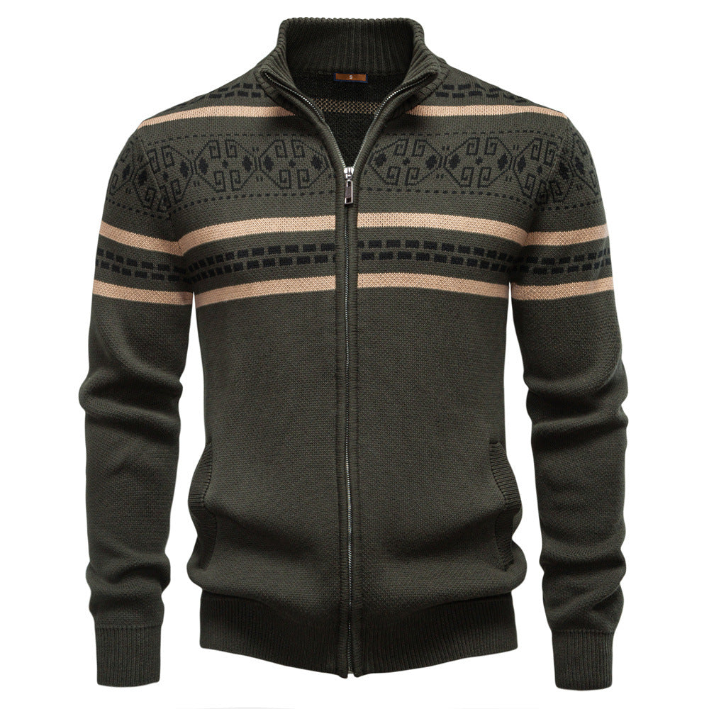 Men's Cotton Zip-Up Sweater – Slim-Fit Knitted Jacket