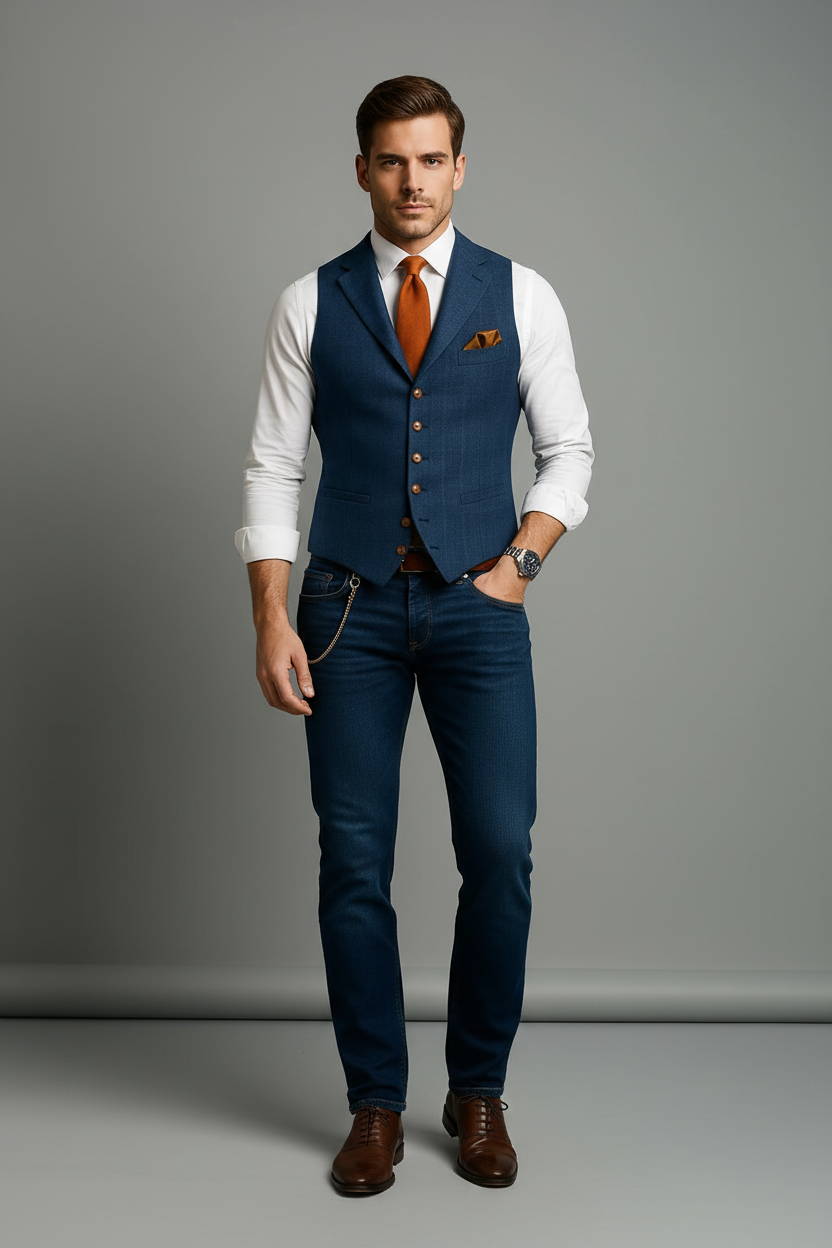 Men's Slim Checkered Vest – Elegant Notched Collar