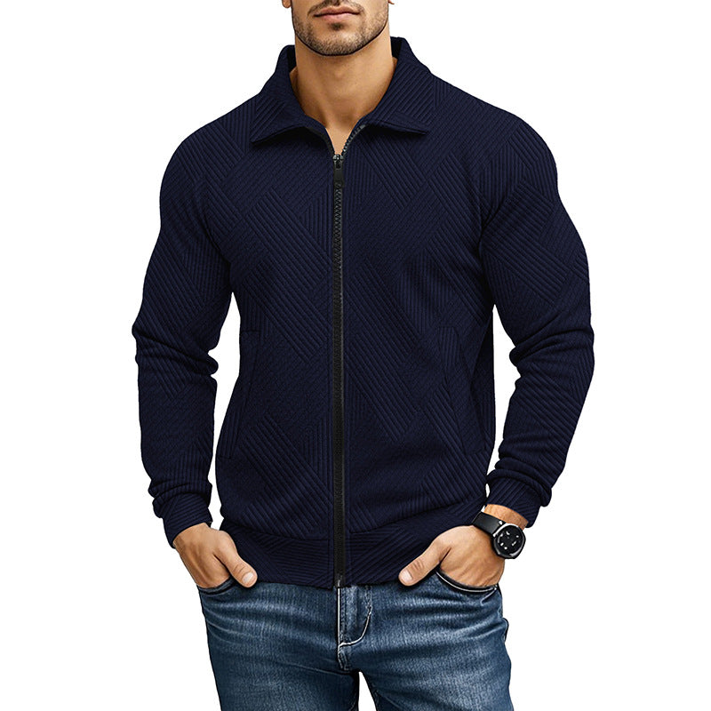 Men's Textured Waffle-Style Jacket – Straight Cut, Classic Collar