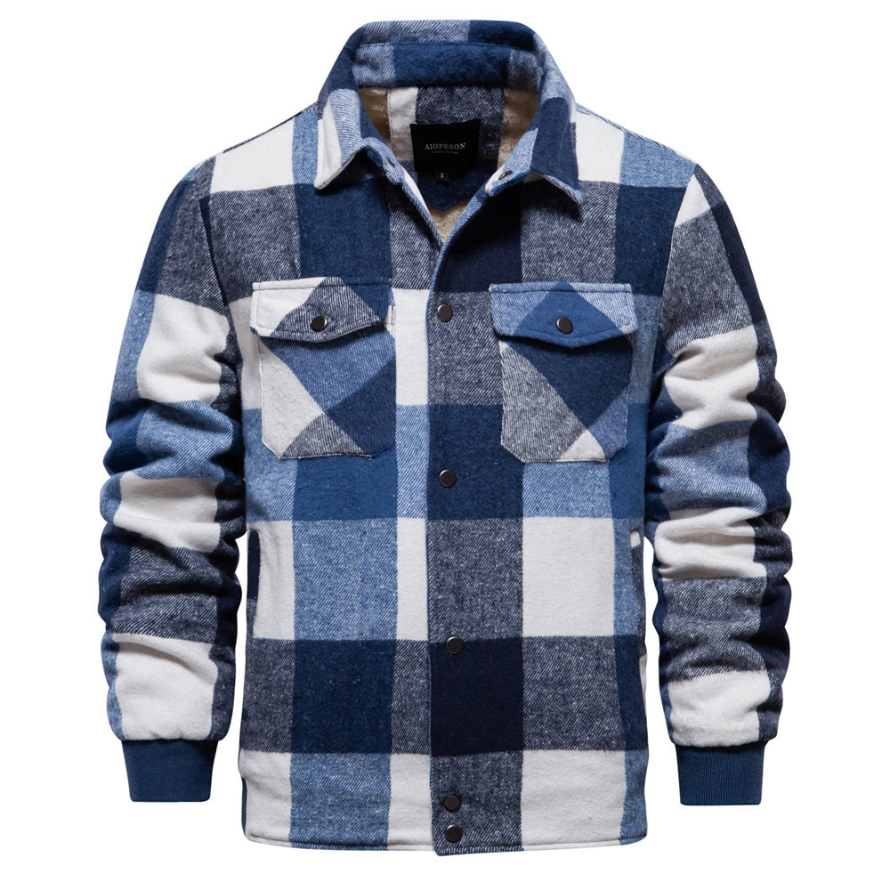 Men's Cotton Jacket – Plaid Pattern, Regular Fit