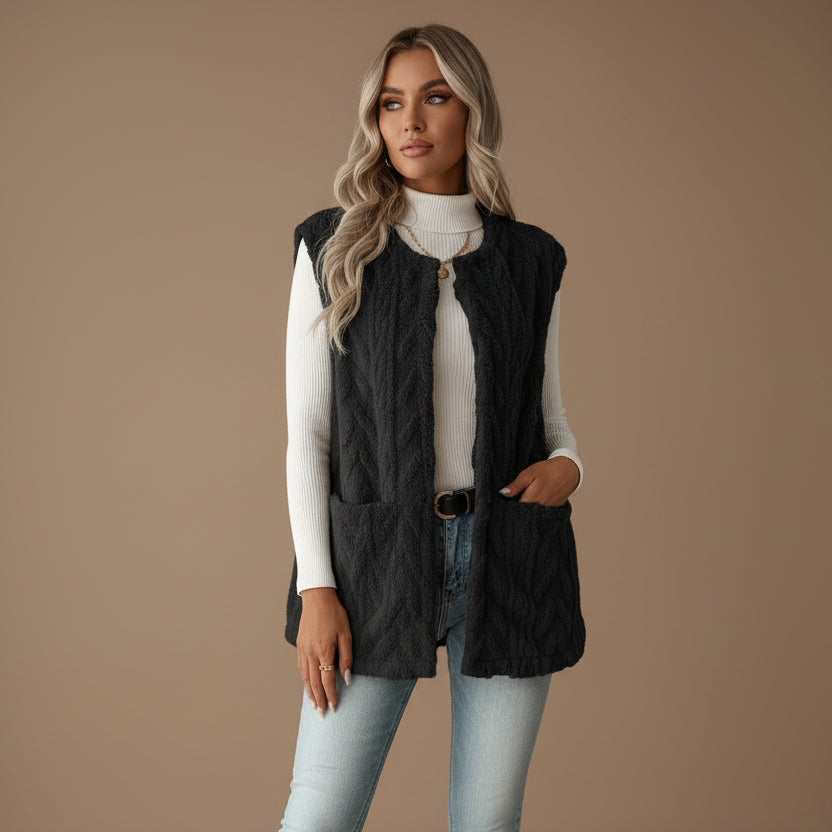 Women's Soft Fleece Vest – Double-Sided Diamond Pattern