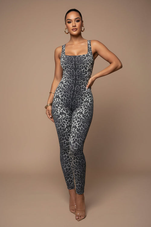 Women's Printed Jumpsuit - Square Neckline and Open Back