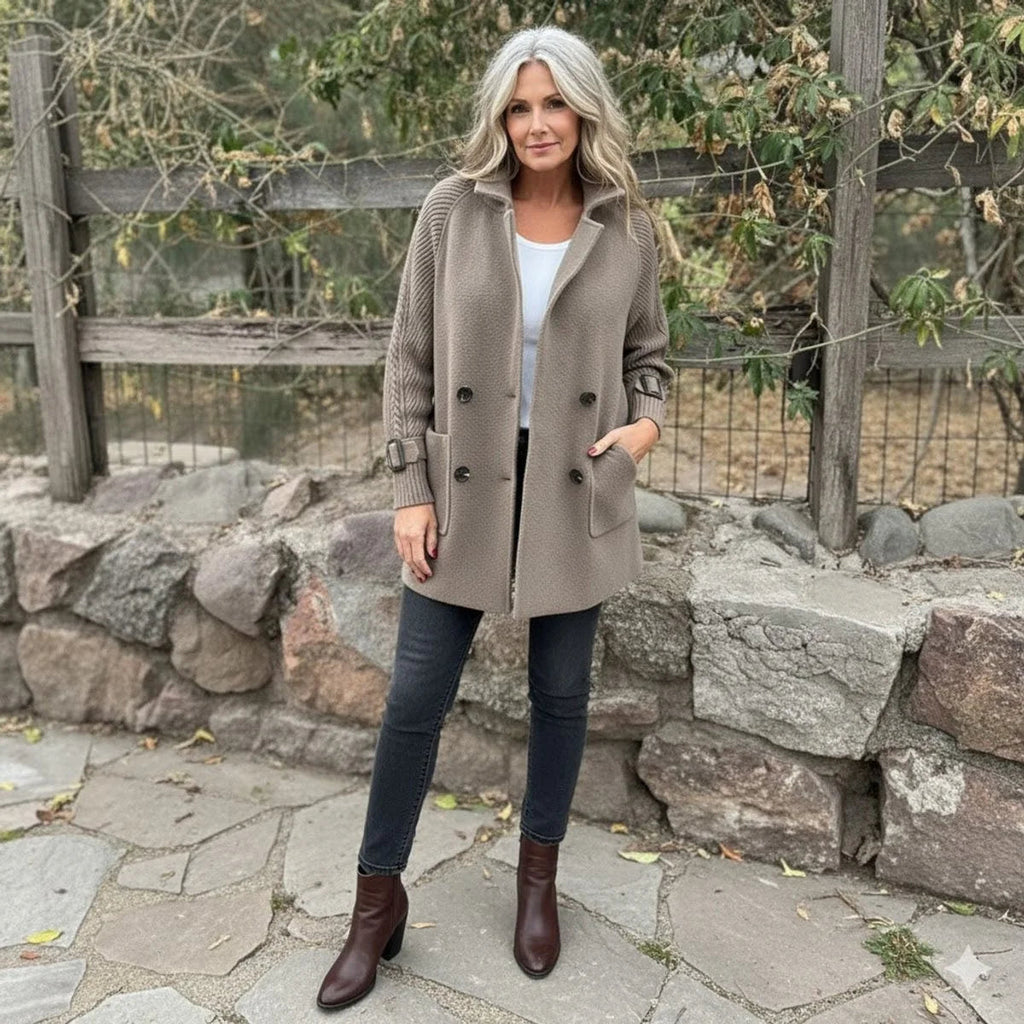 Women's Mid-Length Knitwear Coat – Textured Flared Sleeves