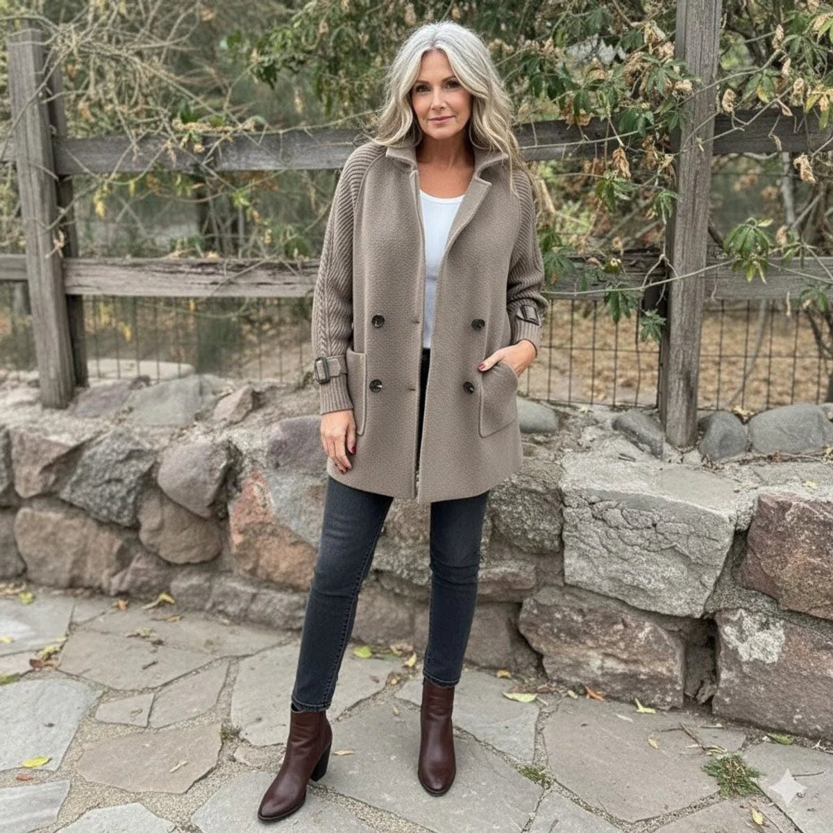 Women's Mid-Length Knitwear Coat – Textured Flared Sleeves