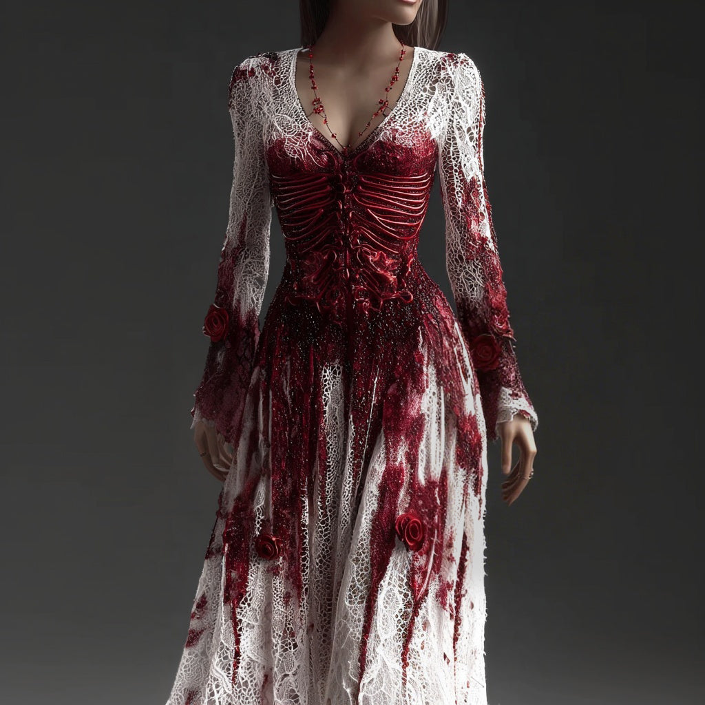 Women's Maxi Dress with Halloween Witch Print - Straight Autumn Fit