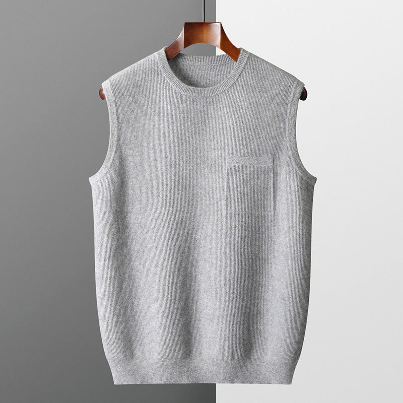 Men's Jacquard Knit Vest – Round Neck Business Style