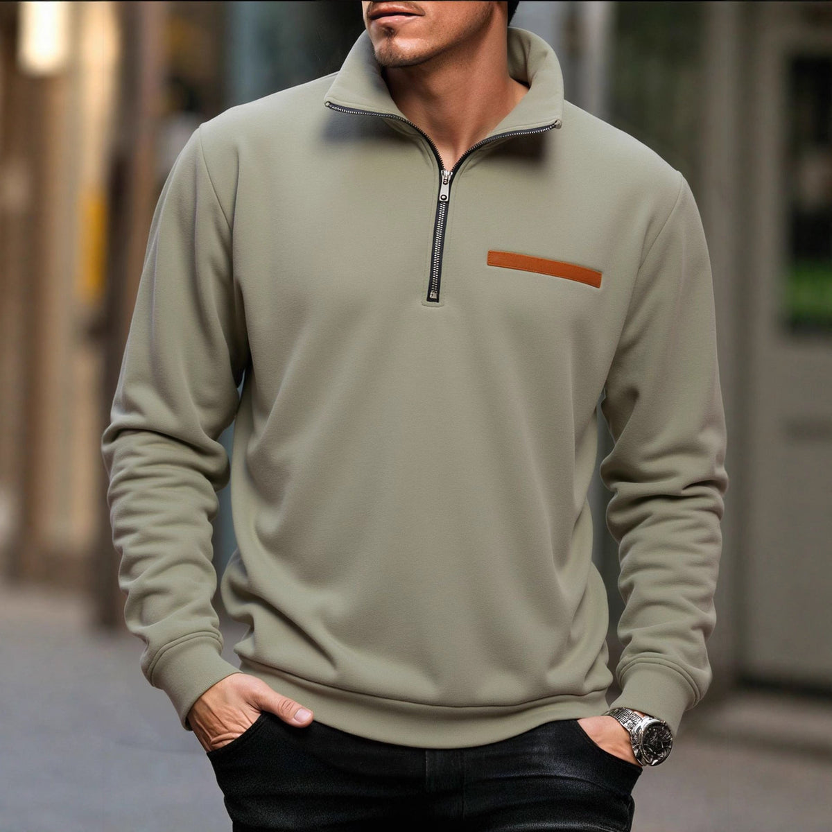 Men's High-Neck Half-Zip Sweater with Fleece-Lined Interior – Casual Fit