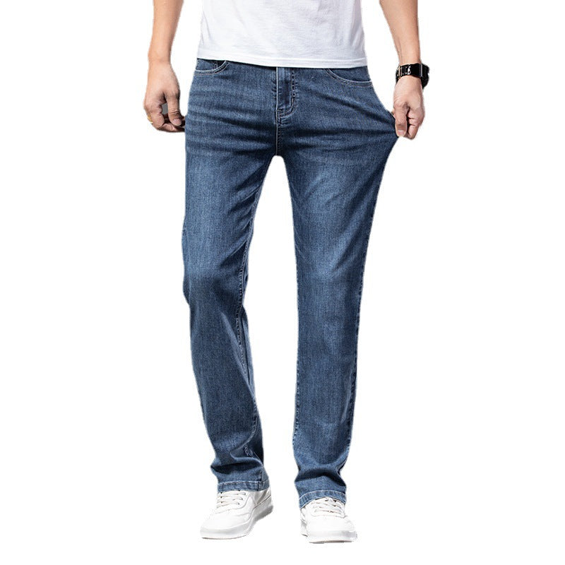 Men's Straight-Leg Denim Jeans – Partial Elastic Waist and Stretch