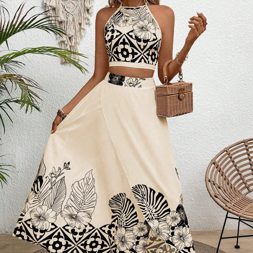 Women's Two-Piece Set Floral Print – Slim Fit