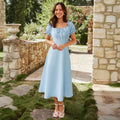 Women's Midi Dress – Square Neckline & Tie Waist