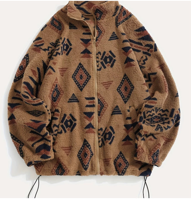 Women's Geometric Pattern Coat - Relaxed Fit