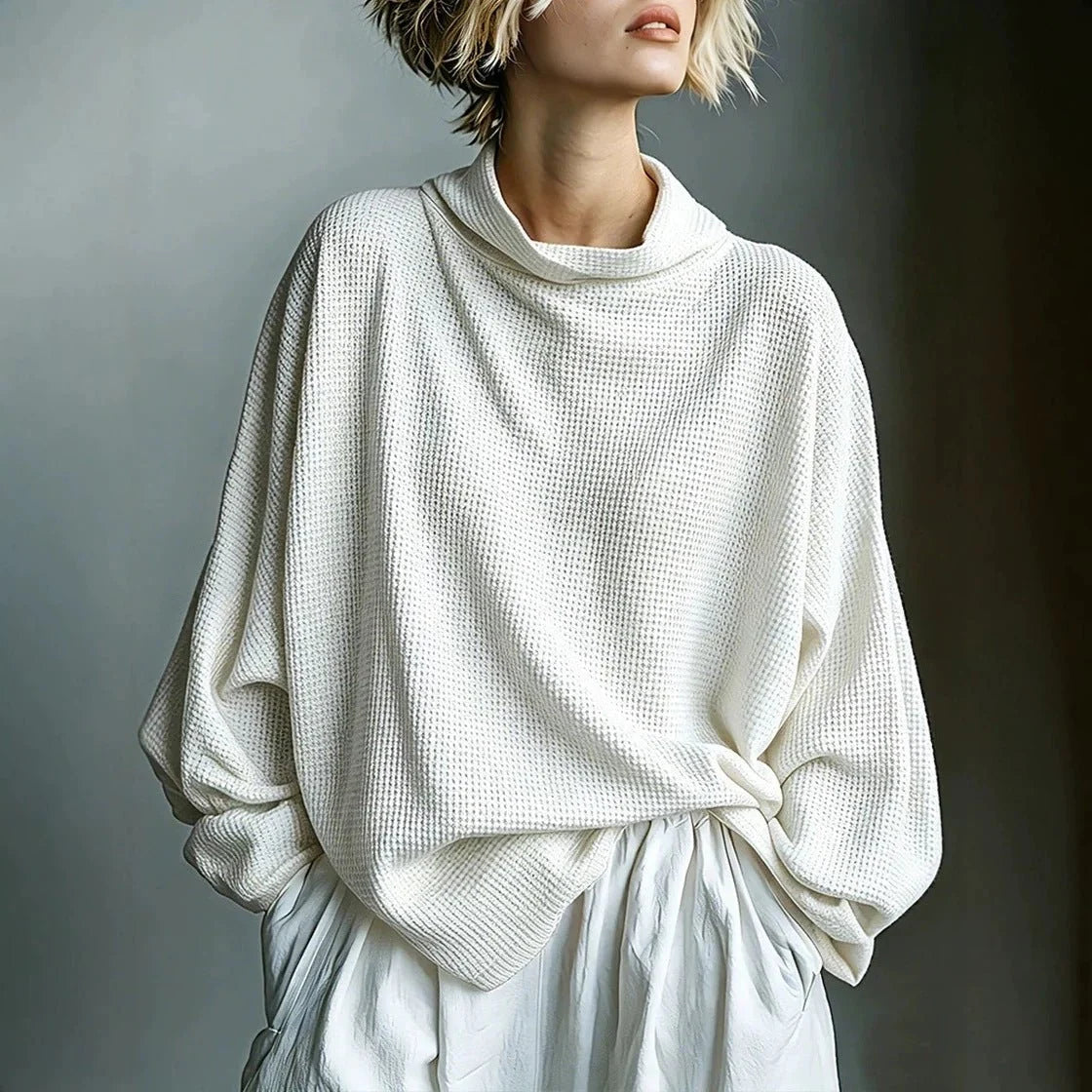Women's Honeycomb-Knit Turtleneck Sweater – Relaxed Fit