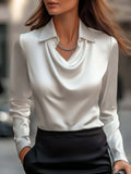 Women's Blouse with Ruffled Collar – Elegant Draped Detail