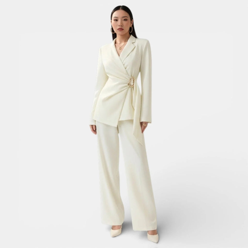Women's Suit Set with Double-Breasted Blazer and Wide-Leg Trousers – Streamlined Silhouette