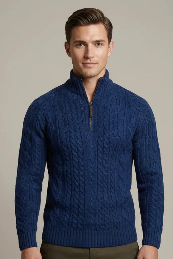 Men's Sweater with Zippered Collar – Thick Cable Knit