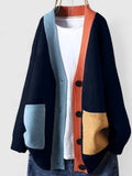 Women's Oversized Cardigan V-Neck – Casual Buttoned Patchwork