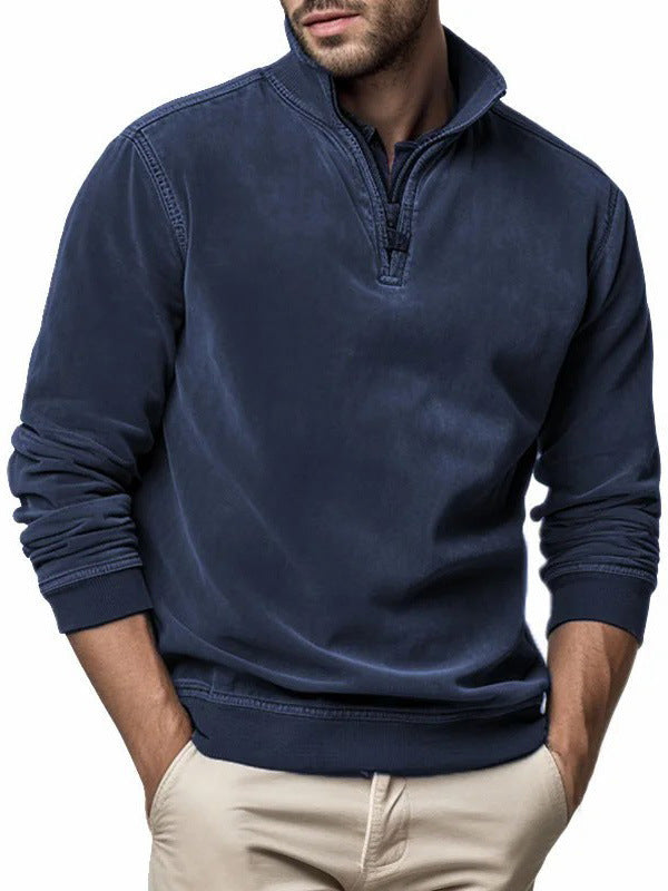 Men's High-Neck Half-Zip Sweatshirt – Subtle Patch Pocket