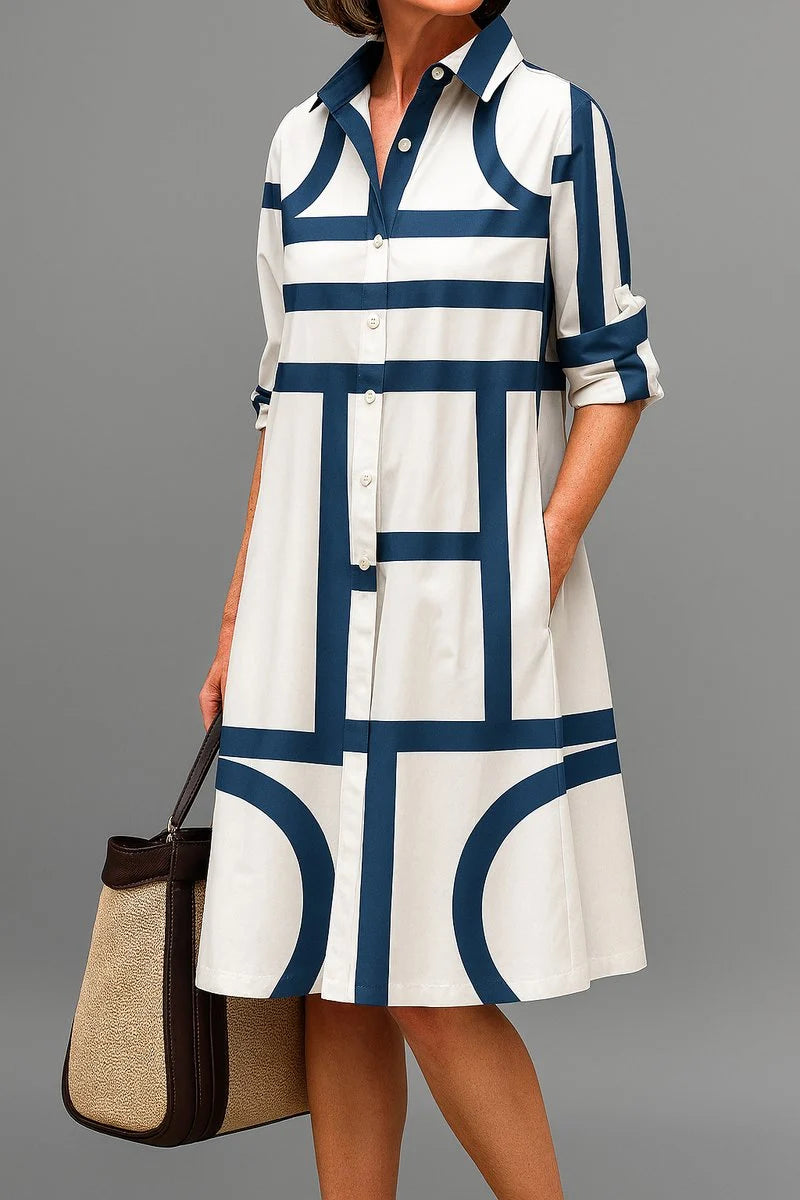 Women's Midi Shirt Dress - A-line fit with graphic 3D print