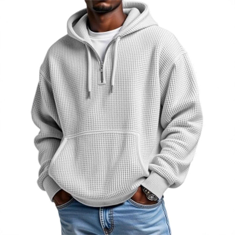 Men's Honeycomb-Knit Hooded Sweatshirt – Relaxed Fit with Double Hood