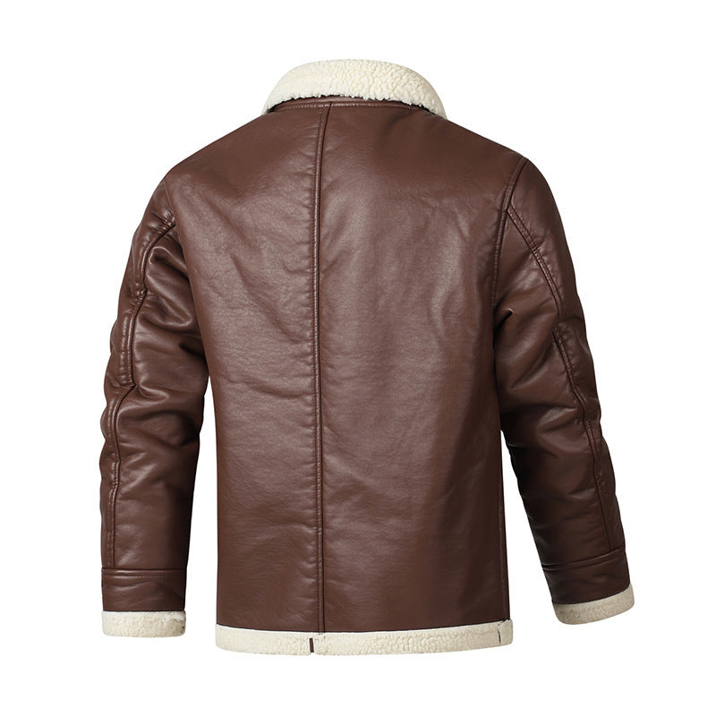 Men's Genuine Leather Jacket – Thick Fleece Lining, Fitted Cut