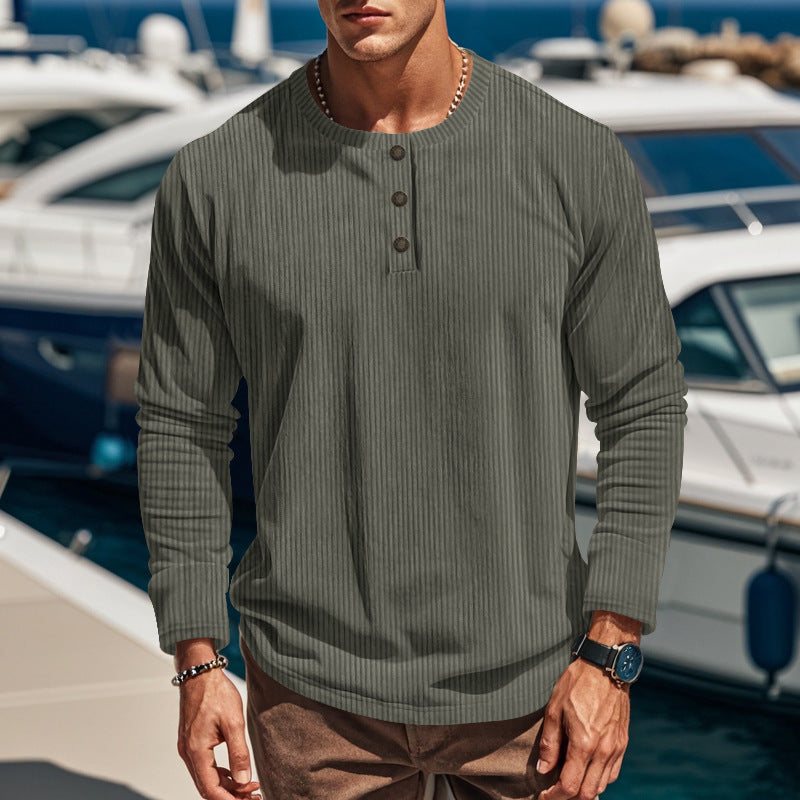 Men's Cotton Corduroy Henley Shirt – Slim Fit