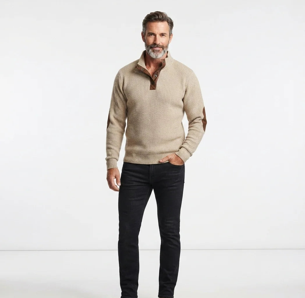 Men's Casual Mock-Neck Sweater - Long Sleeves, Relaxed Fit