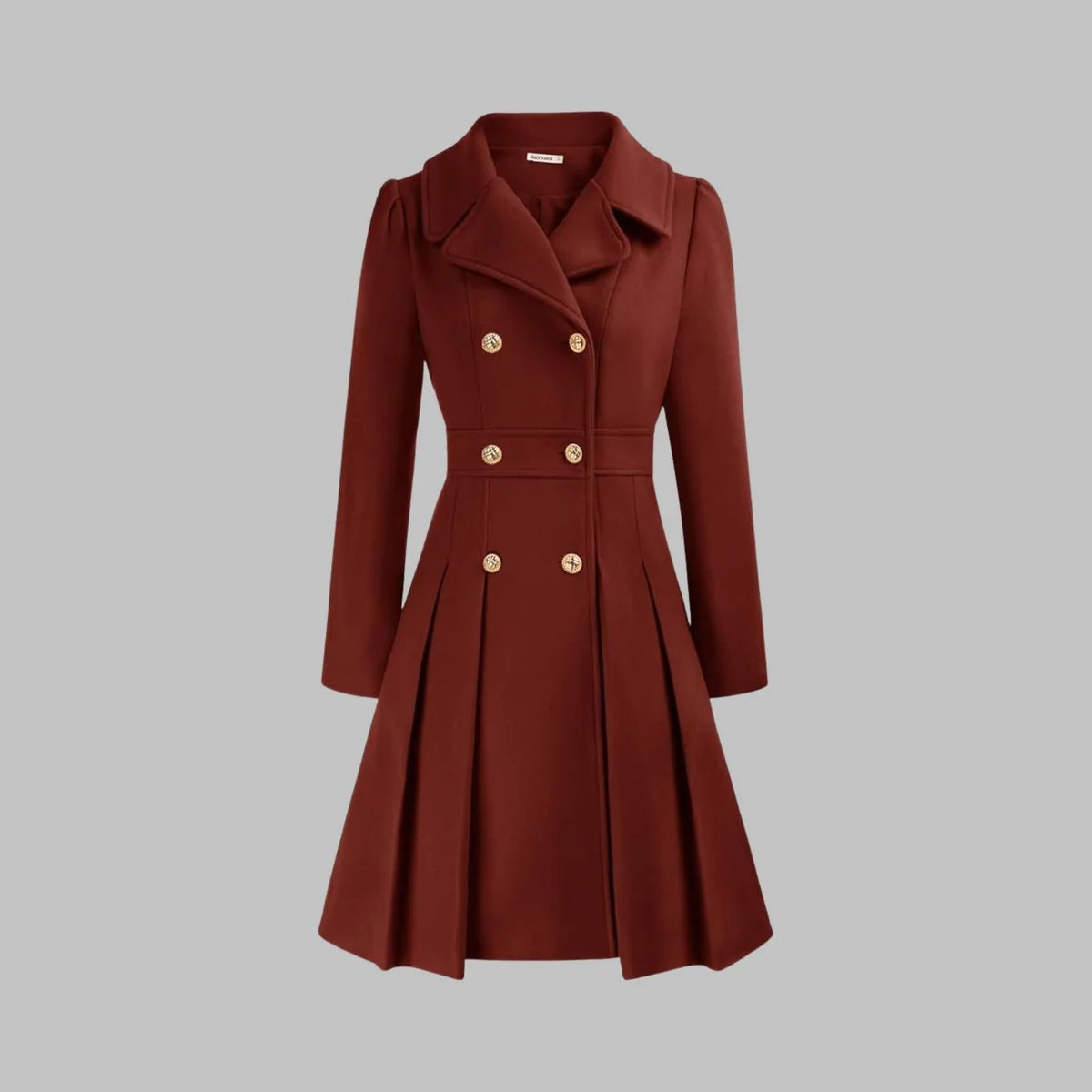 Women's A-Line Double-Breasted Coat - Pleated waist detail