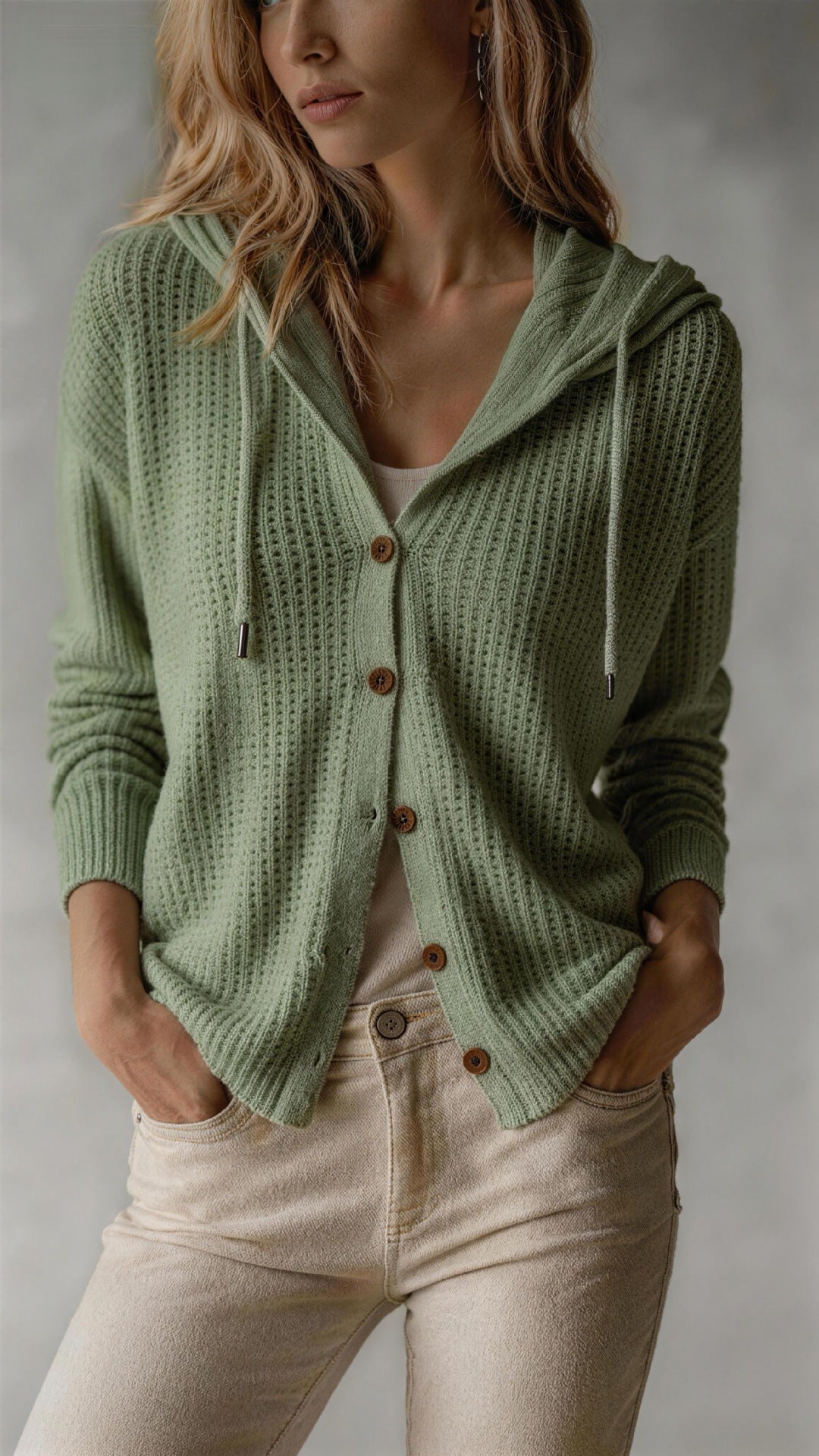 Women's Hooded Knitwear Vest – Relaxed Fit, Button Closure