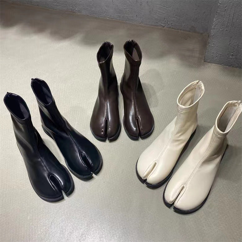 Women's Split Toe Boots Retro Style – Back Zip, British Inspiration
