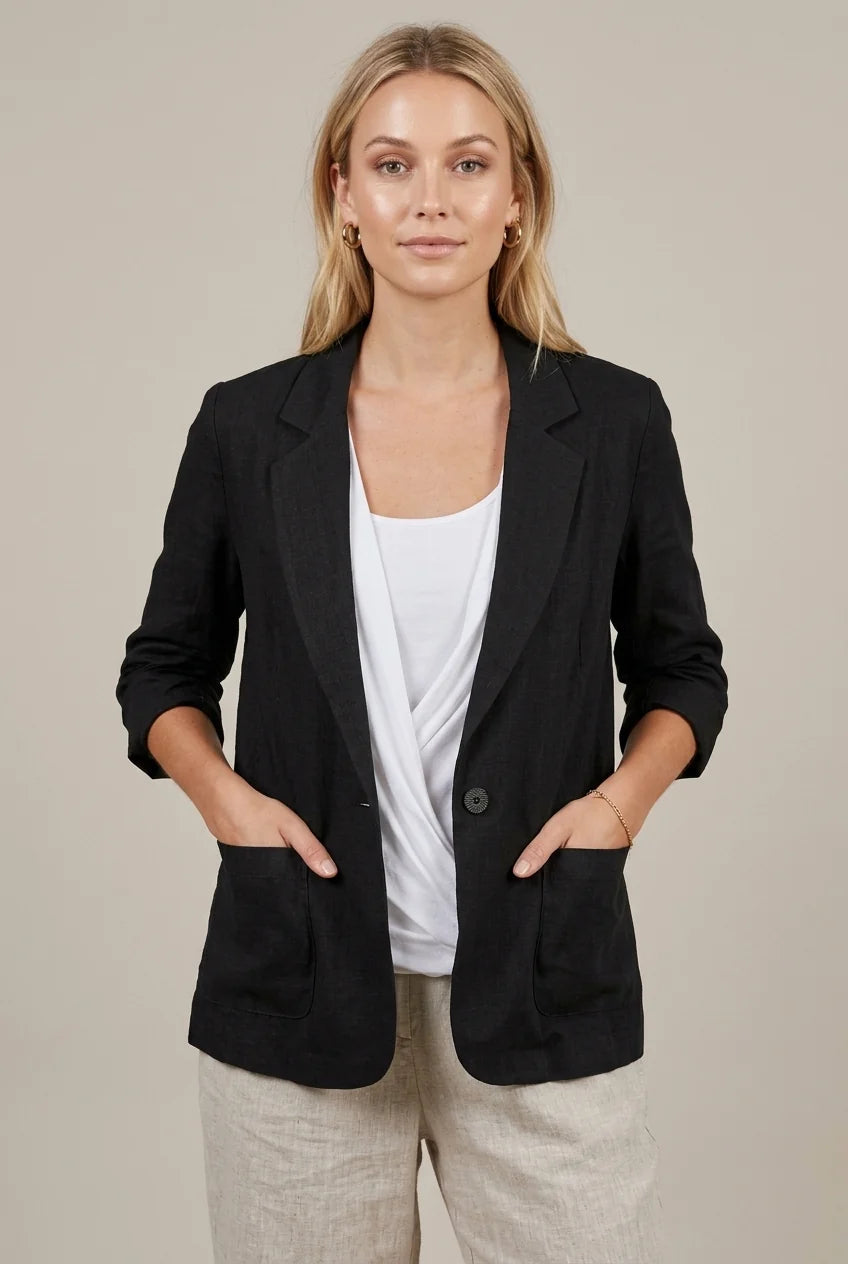 Women's Relaxed-Fit Blazer – Notched Lapel, Three-Quarter Sleeves