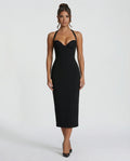 Women's Midi Dress – Halter Neckline, Structured Fit, Back Slit
