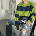 Men's Striped Sweater – Crew Neck, Loose Fit