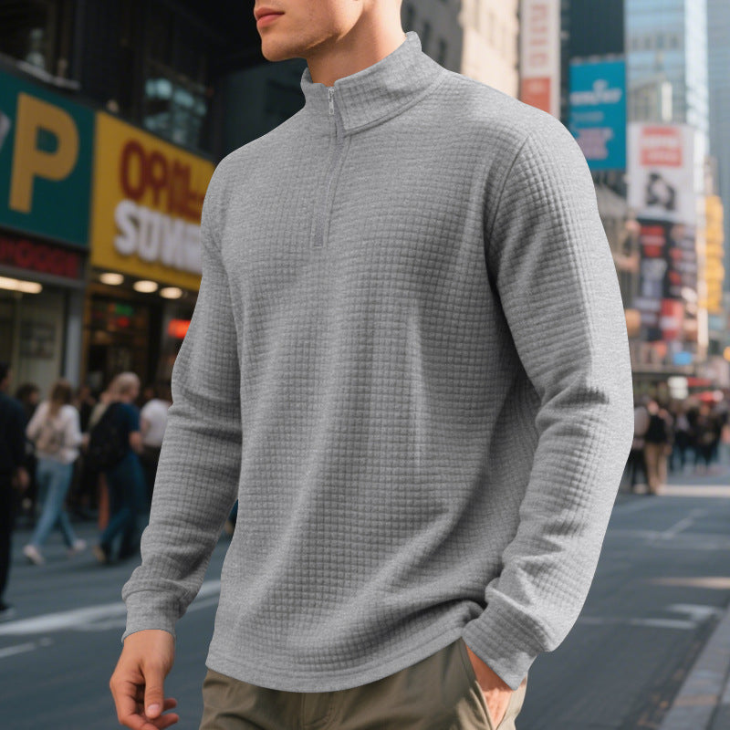 Men's Half-Zip High-Neck Sweatshirt – Jacquard Pattern
