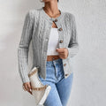 Women's Cable-Knit Cardigan – Buttoned Round Neck