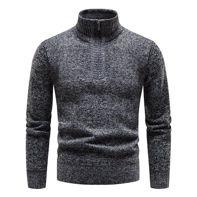 Men's Cotton Turtleneck Sweater – Slim Fit with Jacquard Half-Zip