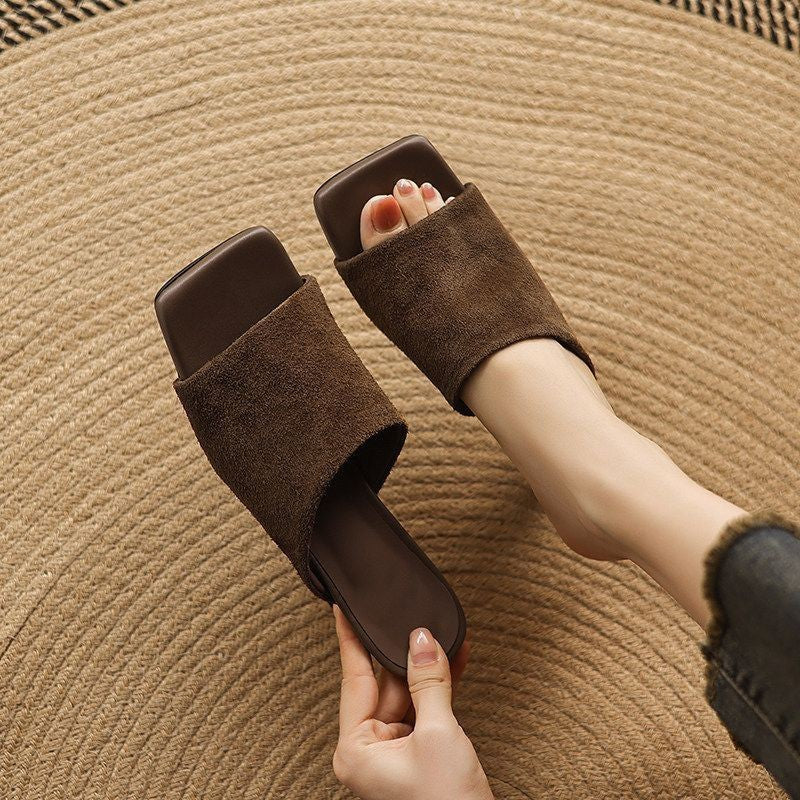 Women's Heeled Sandals – Suede Upper, Square Toe, 3–5 cm Heel