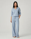 Women's Two-Piece Set – Relaxed V-Neck Top and Wide-Leg Trousers