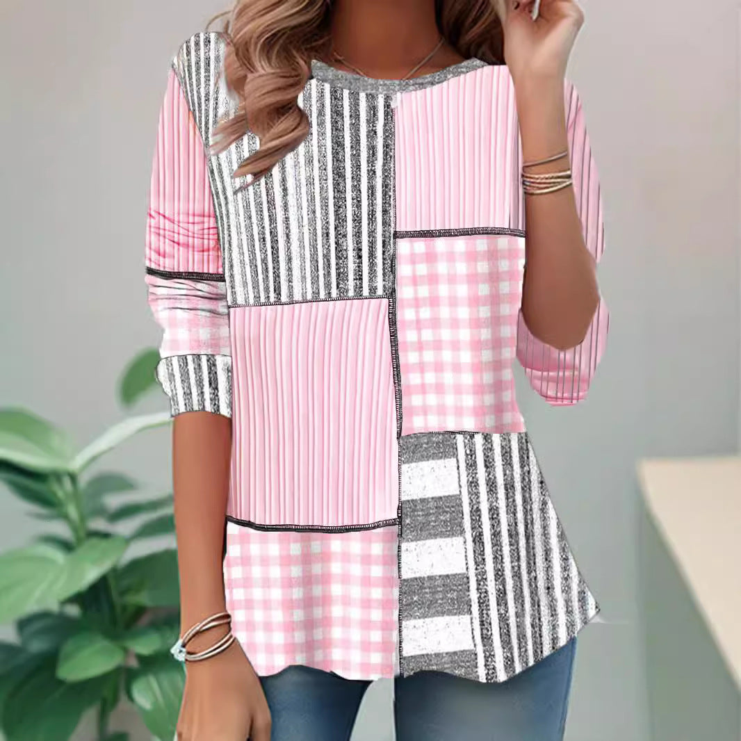 Women’s Retro Checkered Sweatshirt – Artistic 3D Effect