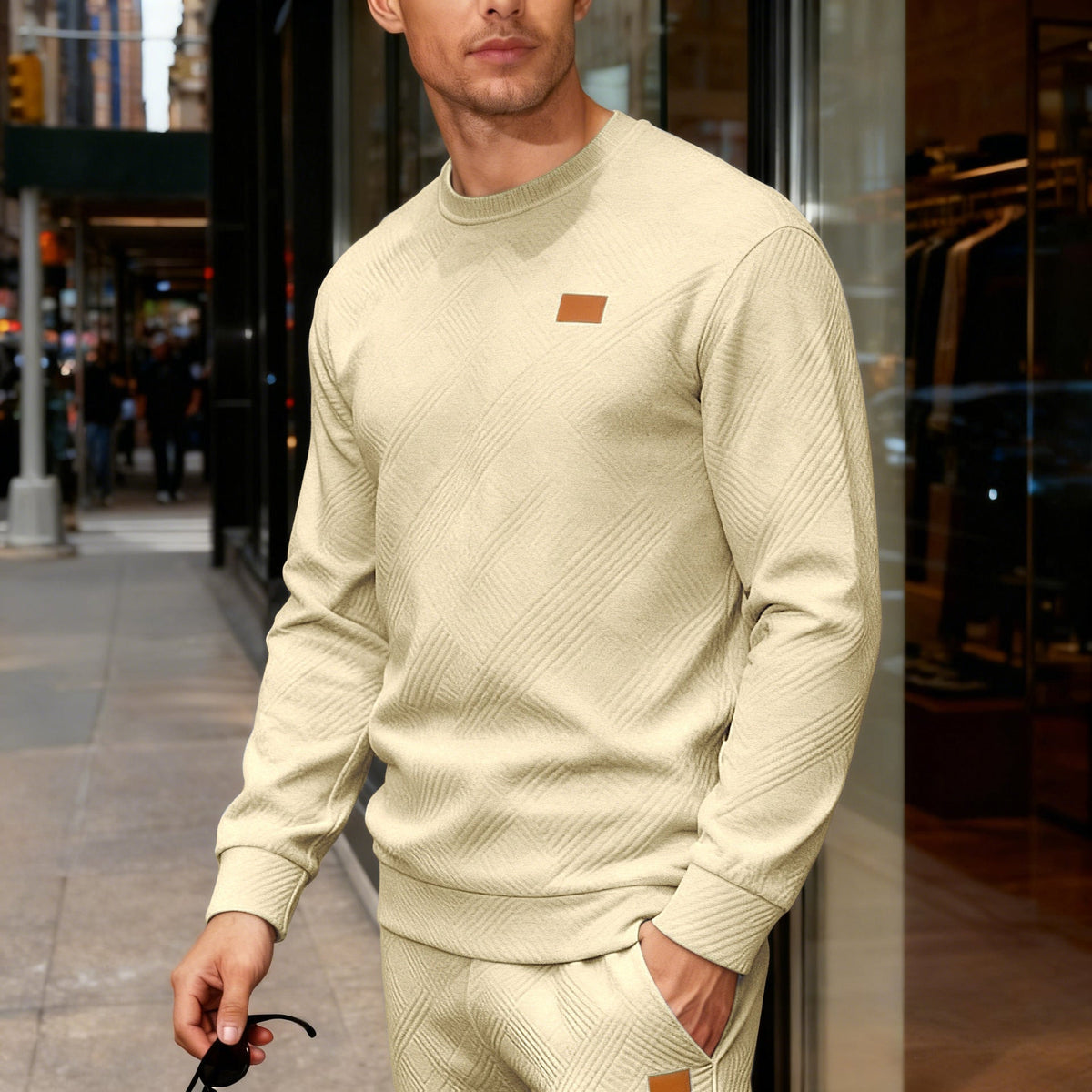 Men's Textured Crew-Neck Sweatshirt – Relaxed Fit