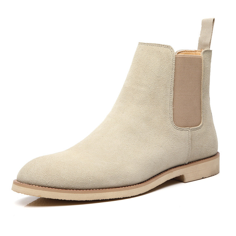 Men’s Nubuck Leather Ankle Boots – Pointed Toe, Wedge Heel