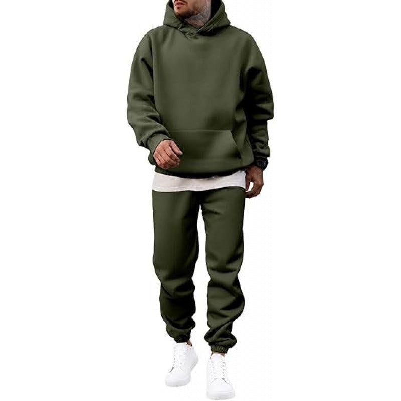 Men's Two-Piece Set with Oversized Hoodie and Joggers – Fleece-Lined