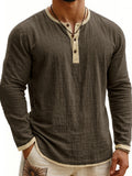 Long-Sleeve Men's Henley – Slim Fit Buttoned Collar