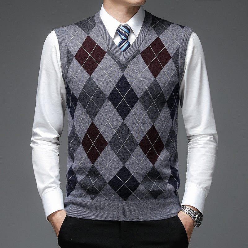 Men's Wool Sweater Vest – Classic Soft Sleeveless V-Neck